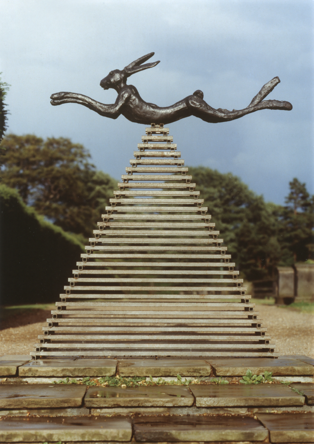 Six Foot Leaping Hare on Steel Pyramid